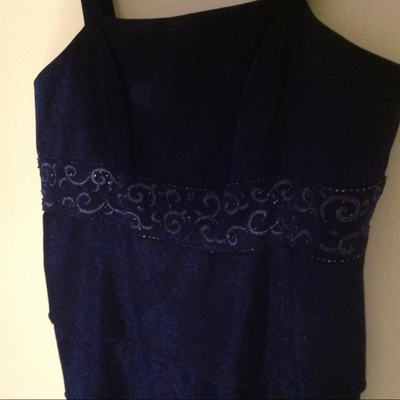 Formal blue tiered beaded dress, plus size - Picture 7 of 8
